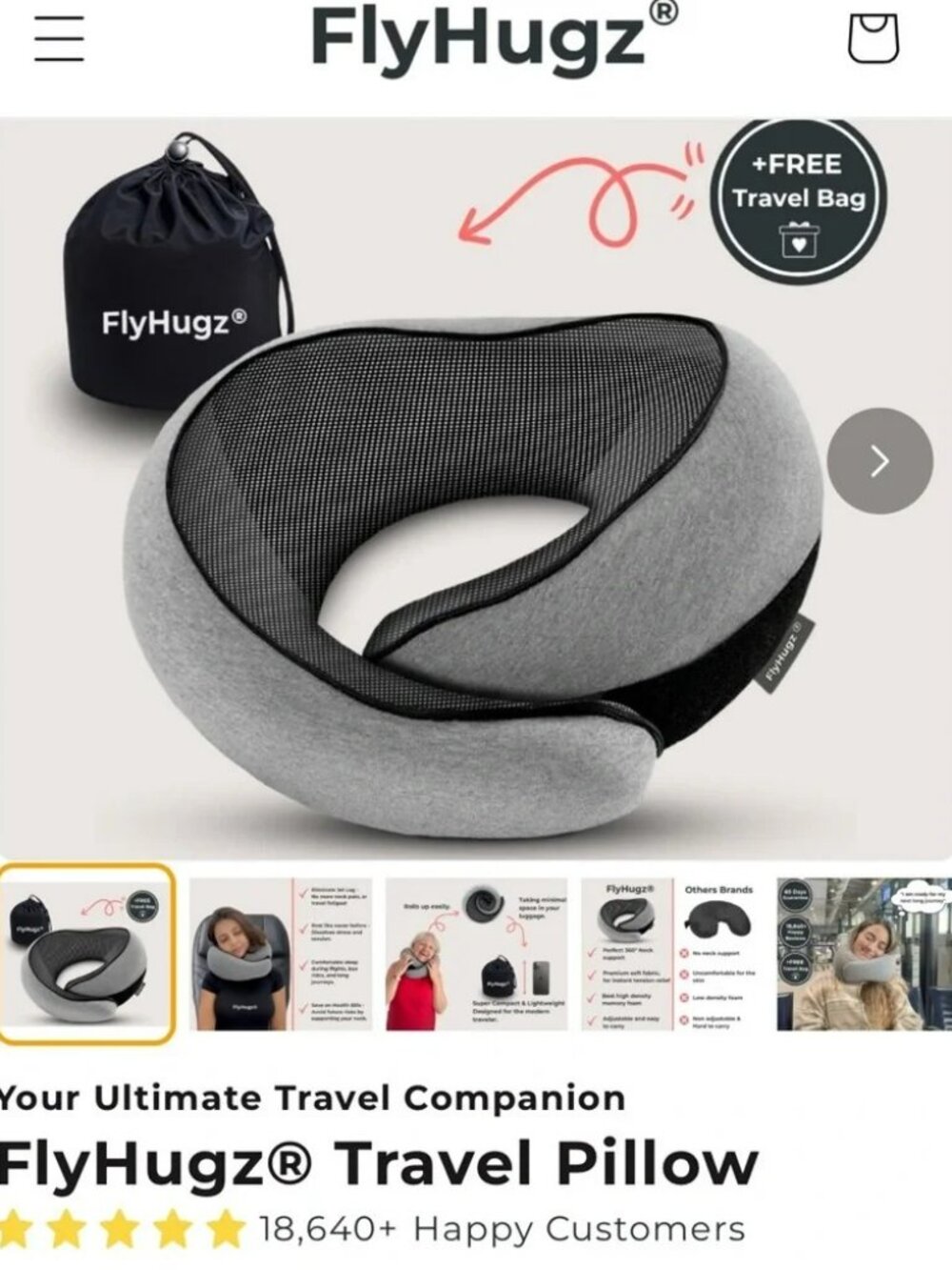 Flyhugz Gray Travel Pillow